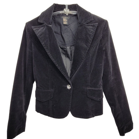 HP Vintage Twenty One‎ Black Velour One Rhinestone Button Whimsy Jacket Blazer - Picture 1 of 12